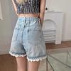 Hot Girl Denim Shorts Summer Sexy Lace Rhinestone High Waist Short Pants