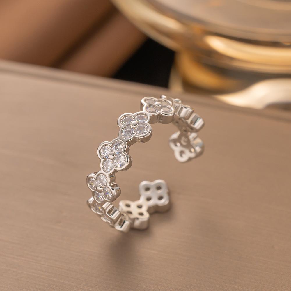 Modischer Offener Ring mit Mikro-Intarsien-Zirkonia - Verstellbarer Luxus-Zeigefinger Schmuck für Damen