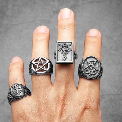 Lucifer Şeytan Satan Erkek Yüzükler Paslanmaz Çelik Punk Rock Vintage Havalı Şeyler Moda Aksesuarları Kadınlar İçin Takı Hediye