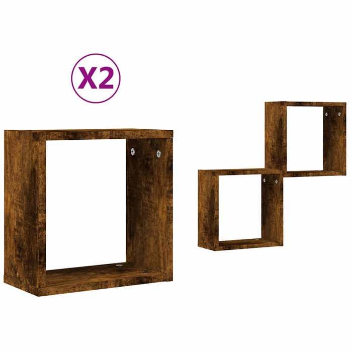 VidaXL Cube-shaped Wall Shelves 2 Pcs Smoked Oak 30x15x30cm, Cube-shaped Storage, Organizer In the Shape of 815879