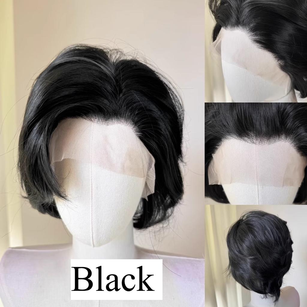 Perucă Blondă cu Dantelă pe Margine Scurtă pentru Bărbați 13*4 Peruci Sintetice cu Dantelă Păr de Înaltă Calitate Peruci cu Dantelă pe Margine Multiple Culori Disponibile