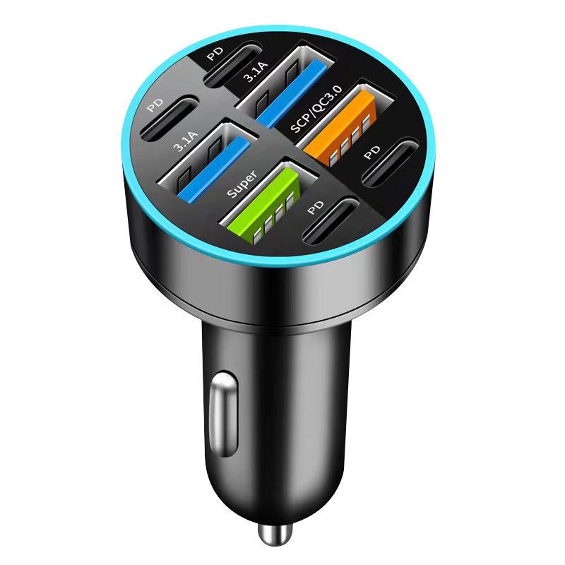 120W Multi-Port USB Car Charger - 1-to-6 Fast Charging Adapter