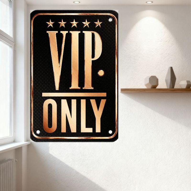 VIP Only Gold Border Star Textured Metal Tin Sign with Holes for Club Cafe Home Bar Decor Exclusivity Premium Plaque