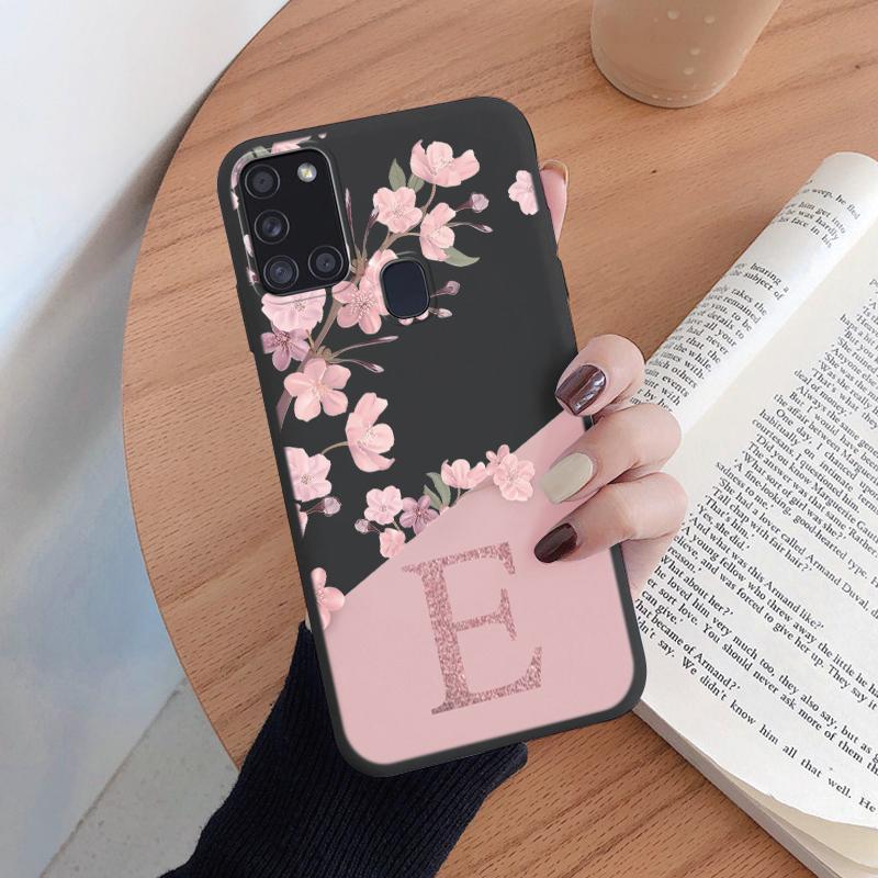 

For Samsung Galaxy A21S A31 A55 A56 A16 A55 Phone Case Cute Pink Flowers Letter Back Silicone Capa Soft Bumper Coque Shell Cover Samsung A21S