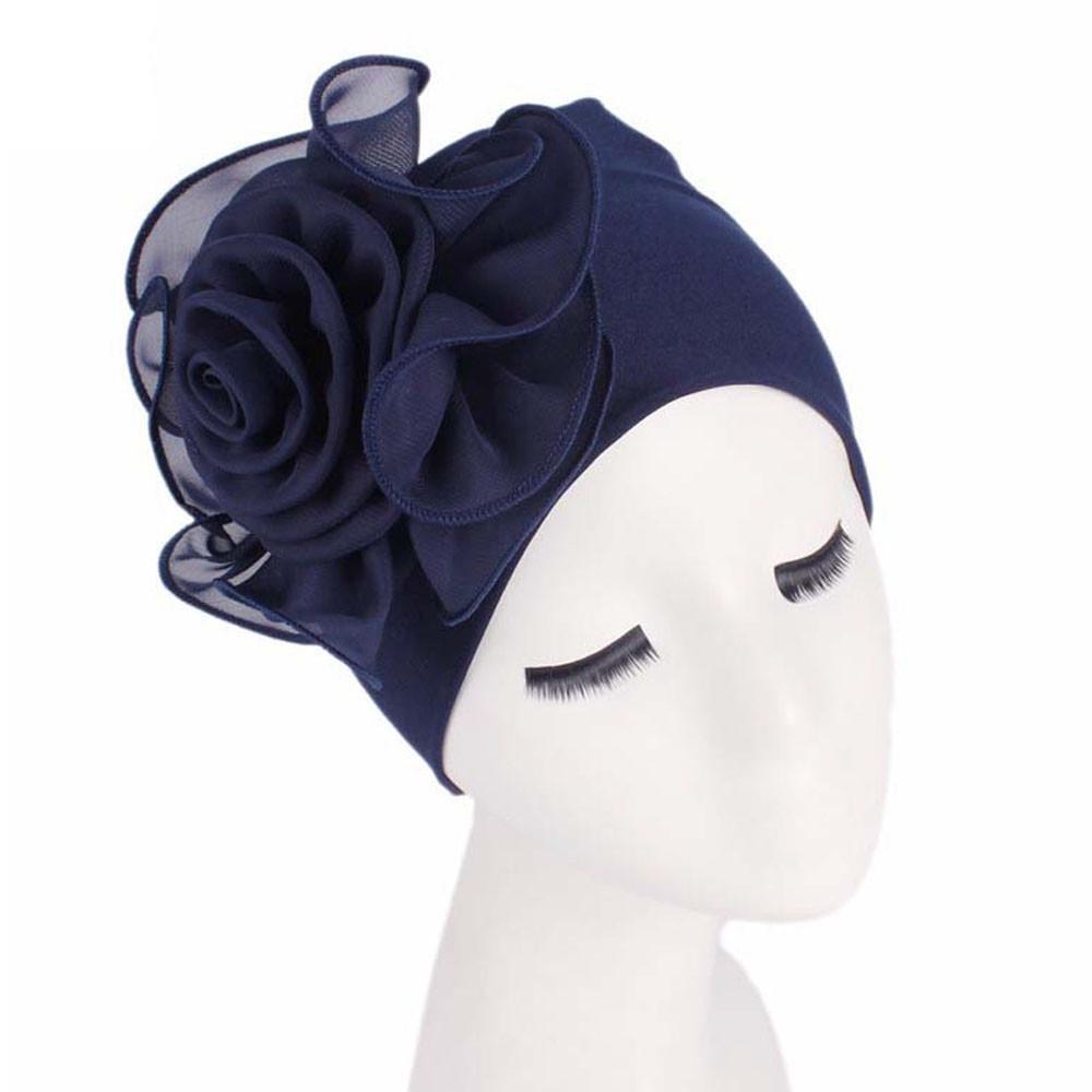 Women Ladies Retro Big Flowers Hat Turban Hat Cap Pile Cap