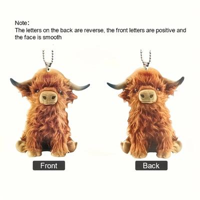 1 Piece of Highland Cow Car Rearview Mirror Pendant, Cute Highland Cow Backpack Gift Pendant, Holiday Hanging Decoration