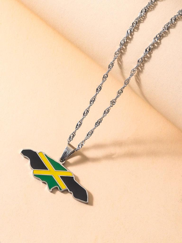Unisex World Map Jamaica Pendant Necklace