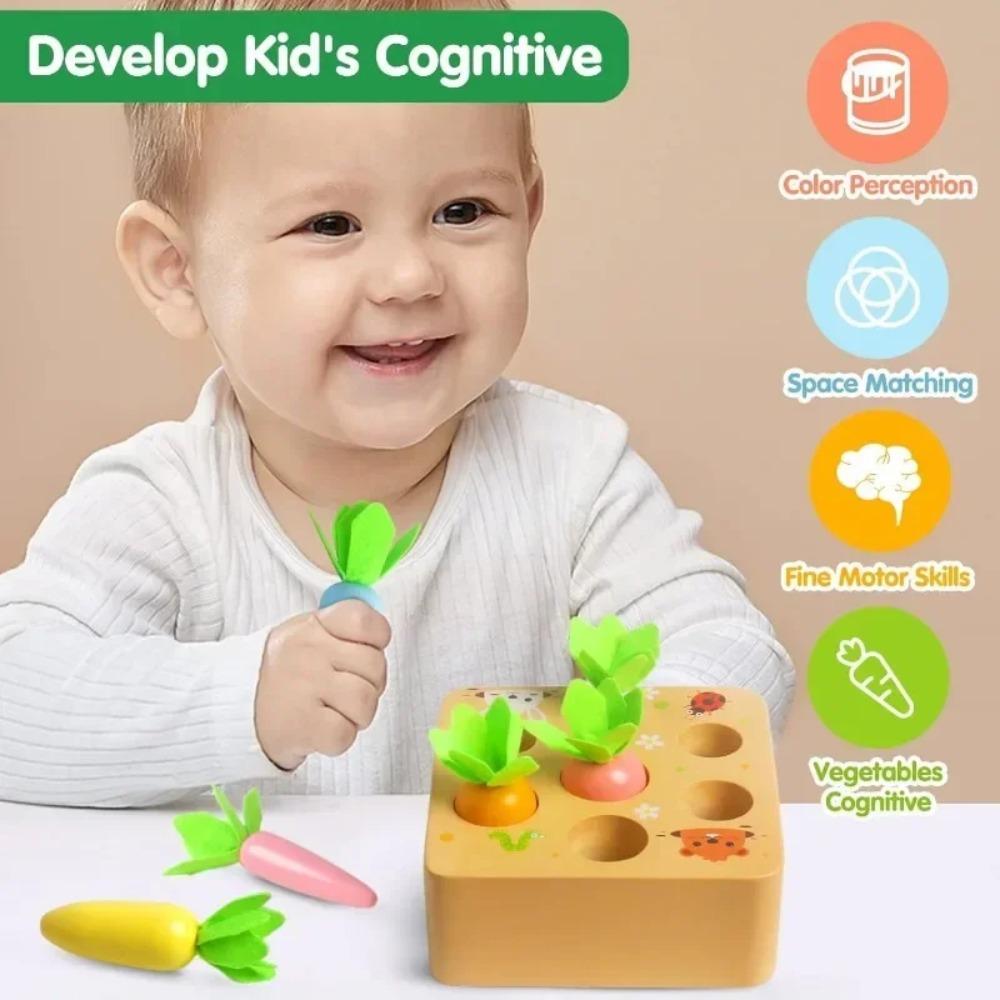 Wooden Montessori Toys Developmental Shape Sorting & Matching Puzzle Carrots Harvest Game Gifts for Toddlers Babies Boys Girls