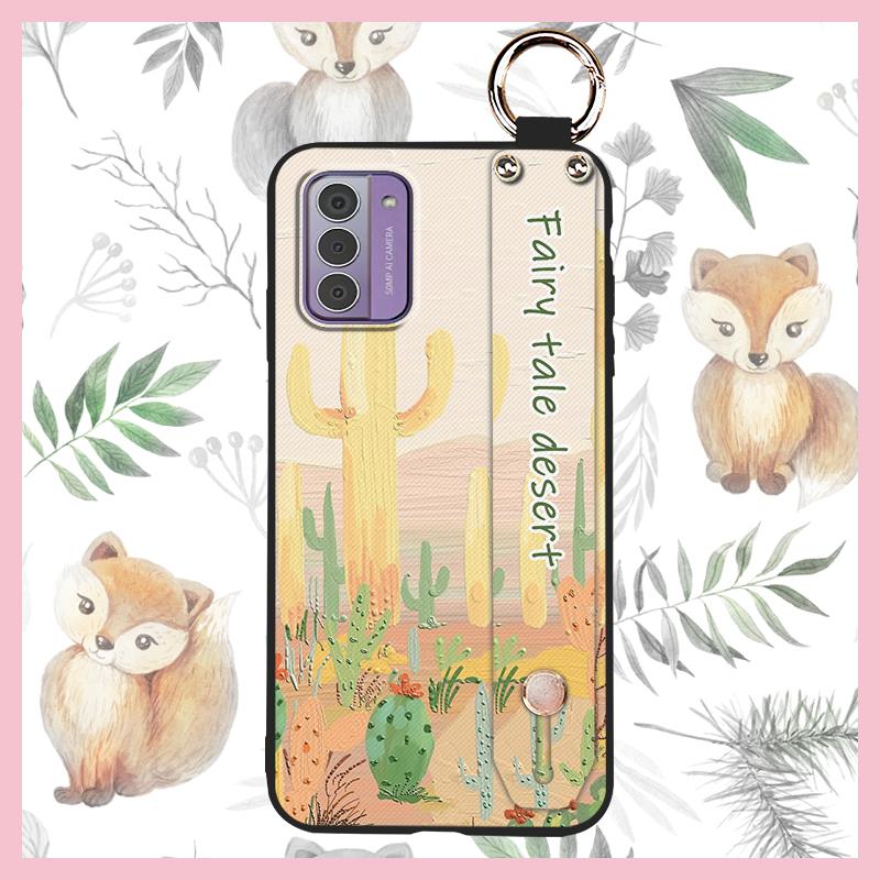 Lanyard Protective Phone Case For Nokia G42 5G Wristband Ring Kickstand Anti-dust Oil Painting Back Cover Wrist Strap