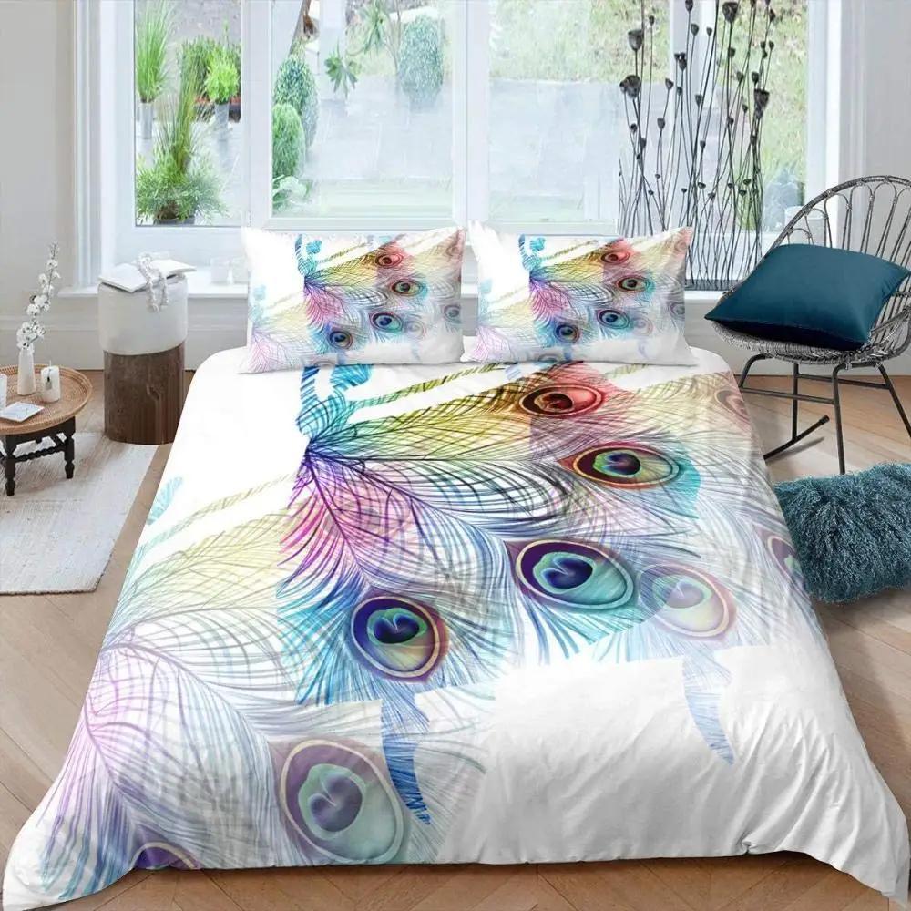 Peacock Duvet Cover Abstract Bird Exquisite Tail Pavo Cristatus Indigenous Home Decorative Bedding Avocado Green for Women Gifts
