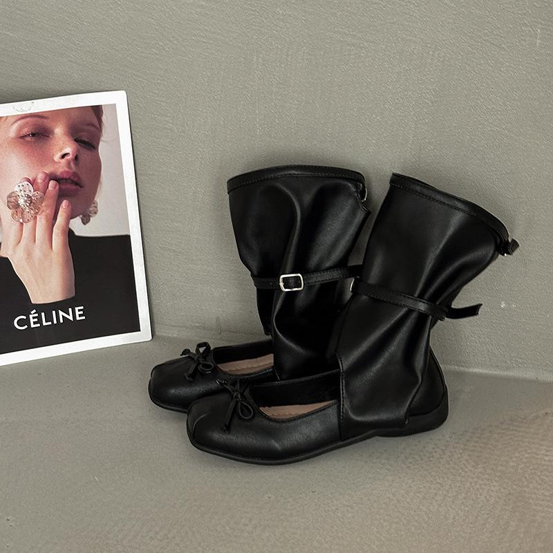 

Fashion versatile casual retro design ballet shoes women s 2025 summer new bow flat shoes 35 чёрный