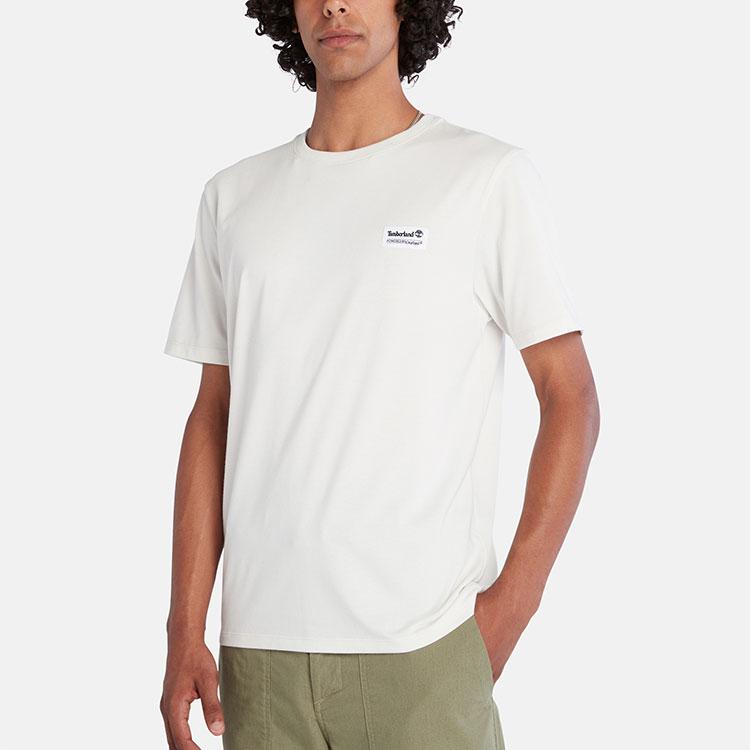 Timberland Solid Logo Round Neck Short Sleeve T-Shirt Men Tops Vintage-White A6EUU-CM9