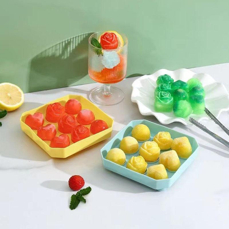 Silicone Molds Ice Cube Tray With Lid Rose Flower Heart Shape Reusable Ice Mold Bar Kitchen Accessories Ice Cream Maker Tool