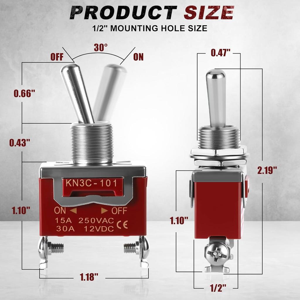 4-Pack Toggle Switches, SPST ON/Off 2-Pin, 12V DC 30A Heavy Duty Waterproof Toggle Switch with Boot Cap Cover for Automotive Marine Car Truck