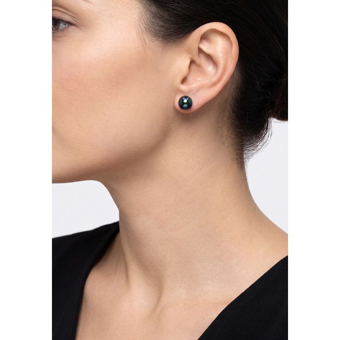 Boucles d'Oreilles - Pearls & Colors - Perle de Culture d'Eau Douce - Perle Noire - Argent 925 - Qualité AAA+ - Femme