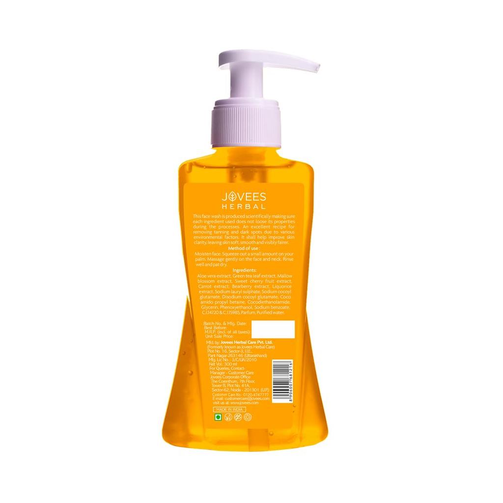 Jovees Herbal Detan Face Wash 300ml Gentle Cleanser For Tan Removal Glowing Even Tone Hydration Brightening Clear Skin For All Skin Types