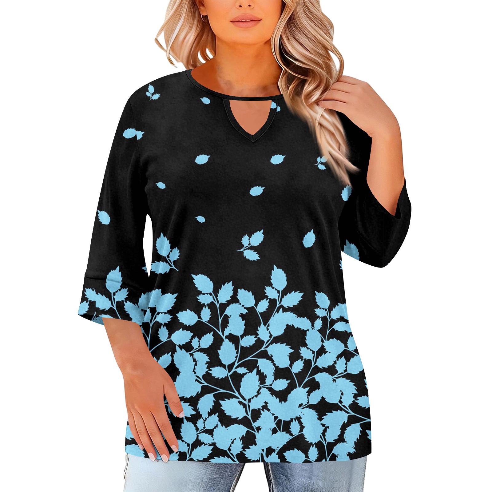

Women s Fashion Casual Round Neck Three-Quarter Sleeve Oversized Print Top XXXXXL циан
