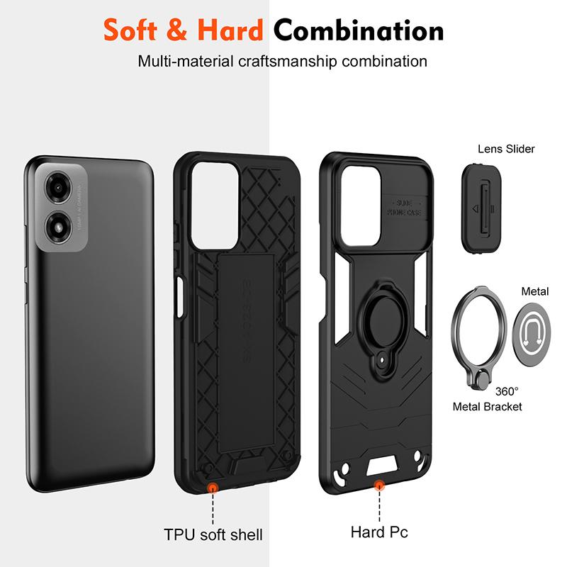 Heavy Duty Armor Shockproof Dust-Proof Case For Motorola Moto G04 G05 G13 G14 G15 Power Ring Holder Camera Lens Protection Cover