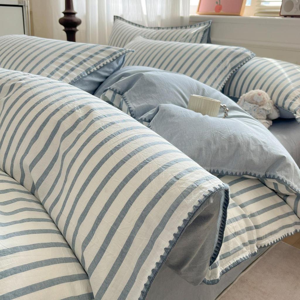 2026 Spring/Summer Cotton Striped Tricot Bedding Set - A-Class Dormitory Collection (Four-Piece)