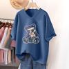 Short-sleeved T-shirt for Women, Large Size, Loose and Slimming, Printed V-neck Top