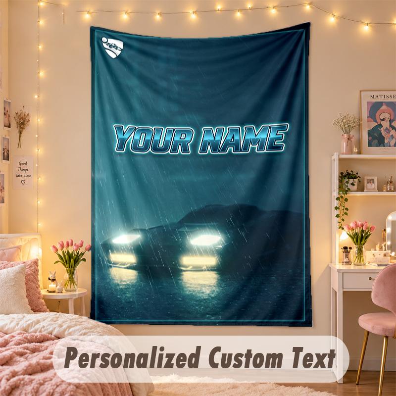 Arazzo Personalizzato su Misura, Stampa Rocket League Testo con Nome Personalizzato Arte da Parete da Appendere per Camera da Letto