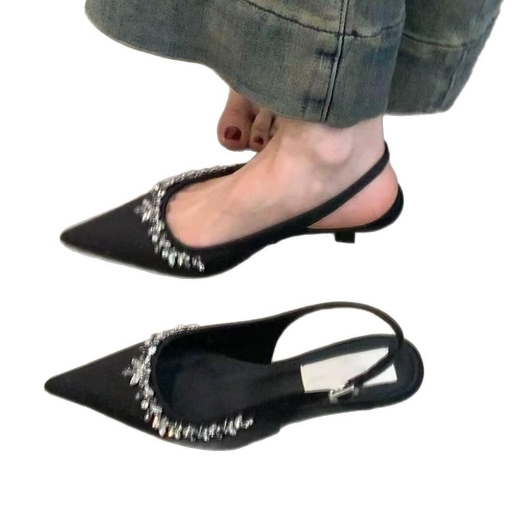 Spring and summer new pointed rhinestone fashion high heels stiletto with sexy temperament semi-drag cool slippers outside