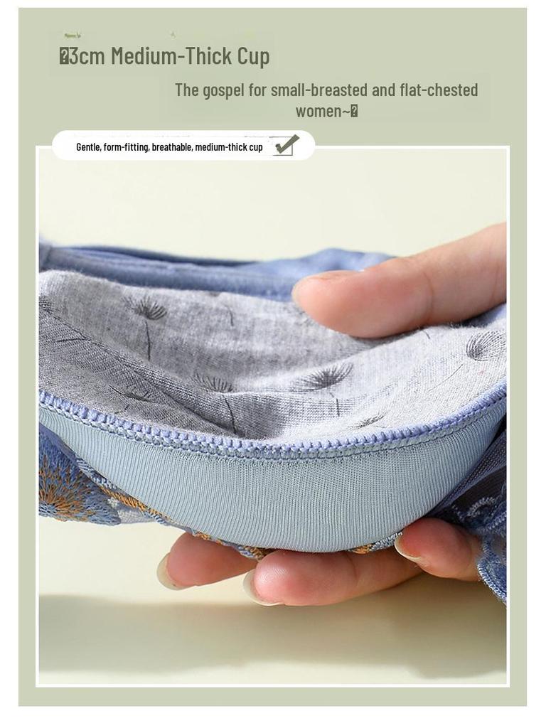 Embroidered No-Wire Bra: Uplifting, Side-Lifting Design for Smaller, Fuller Look with Anti-Sagging Support.