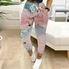 Summer Ladies Marble Pattern Printed Sweatpants Loose Fit Drawstring Joggers Elastic Cuff Daily Casual Pants