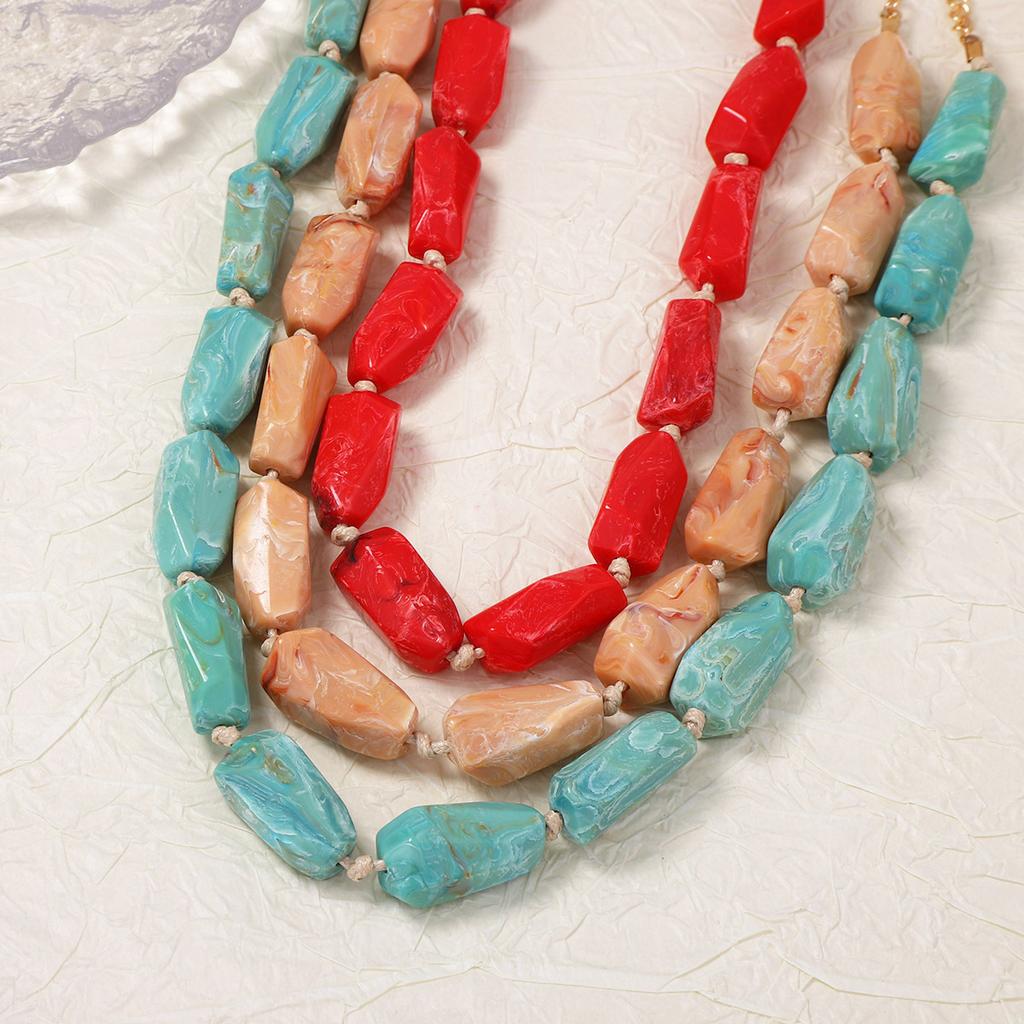 European American Light Luxury Simple Colorful Beaded Necklace High Grade Multi Layer Stackable Retro Literary Jewelry For Women