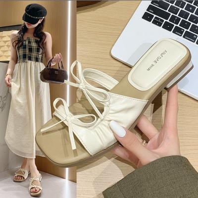 Fashion 2025Summer Butterfly-knot Flats Women Slippers Concise Soft Sole Dress Slides  Outdoor Beach Vacation Sandalias