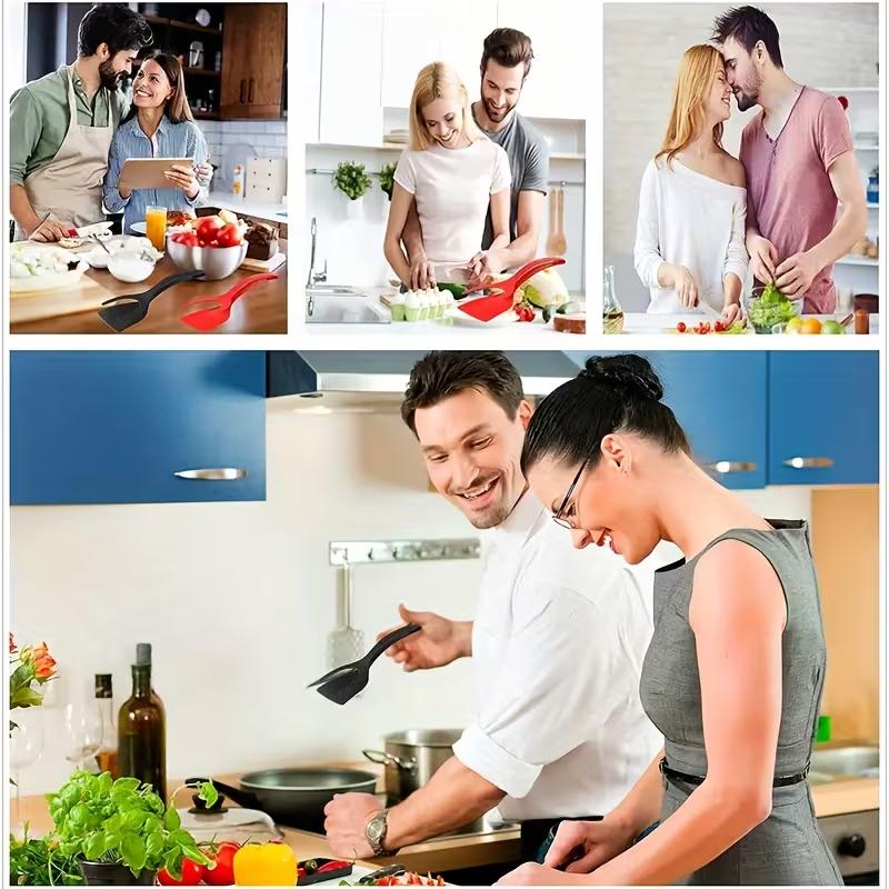 Spatule Pince Multifonction Antiadhésive 2-en-1 Spatule en Silicone Pince à Saisir et Retourner Résistante à la Chaleur Cuisine Maison Cuisson Steak Crêpe Œuf Spatule Pince