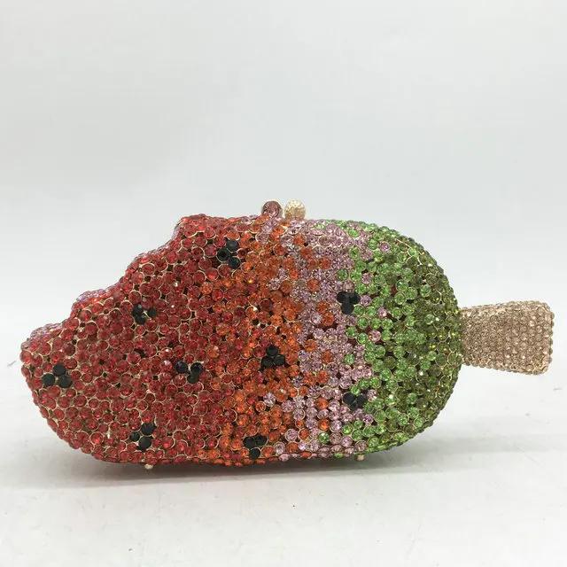 

Boutique De FGG Ice-Cream Bar Crystal Clutch Purses and Hanbags, Handmade Rhinestone Evening Bags, Prom Clutch Blueberry Flavor Mini Clutch