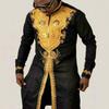 2021 Cross-border African Style Plus Size Shirt with Golden Print and Side Slit