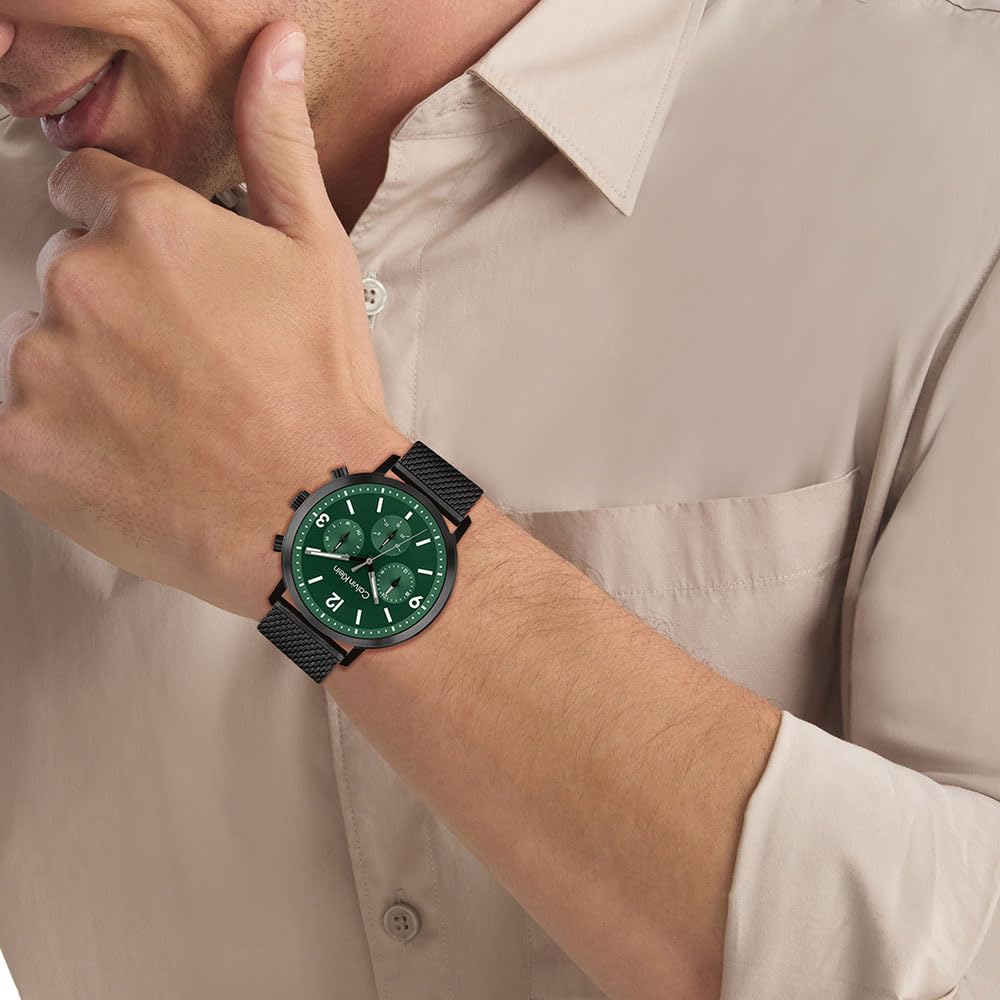 Calvin Klein GAUGE Watch with Green Dial and Mesh 25200440 Men's Strap, (Officially Imported)