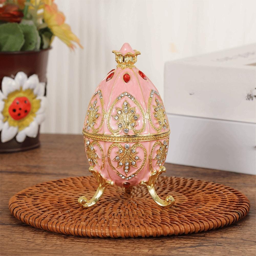 European Style Easter Egg Ornament Zinc Alloy Retro Egg Shape Jewelry Storage Box Tall Feet Jewelry Organizer Birthday Gifts
