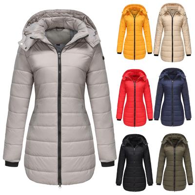 Γυναικεία Μόδα Μονόχρωμο Αποσπώμενη Κουκούλα Μακρυμάνικο Και Χειμερινό Ζεστό Μπουφάν Βαμβακερό Παλτό