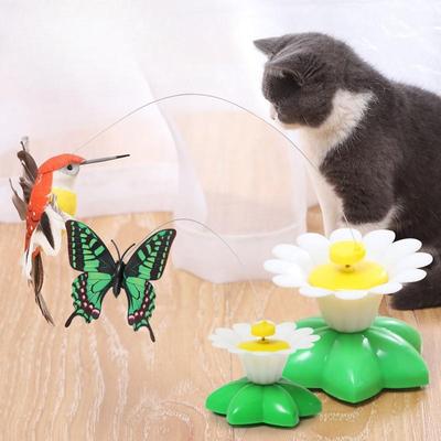 1 Stück Automatischer Rotierender Katzen-Teaser Elektrischer Fliegender Schmetterling Kolibri Katzen-Teaser-Stab Vogel Um Blumen Katze Selbstbeschäftigungs-Spielzeug