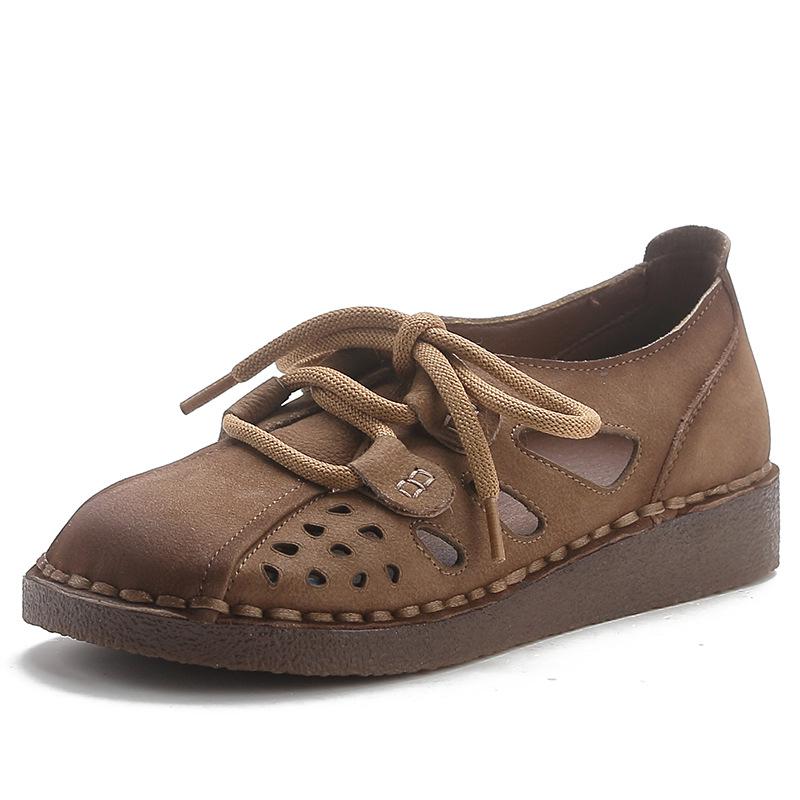 Top Layer Cowhide Wedge Heel Sandals - Soft Sole, Genuine Leather, Comfortable for Middle-Aged & Elderly Women.