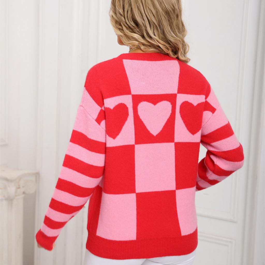 Ladies' Fashionable Heart-shaped Sweater, Loose And Versatile Valentine's Day Knitted Pullover Sweater