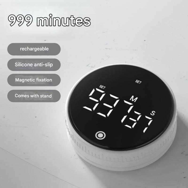 Quiet Operation Magnetic Timer with Mechanical Knob & Digital Display Easy to Carry for Office Meetings & Cooking