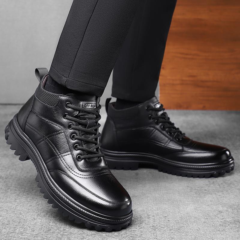 2026 New Men's Winter Warm Leather Boots Genuine Cowhide Wool Lined Non - Slip Ankle Boots for Outdoor Casual Wear Size 38 - 45