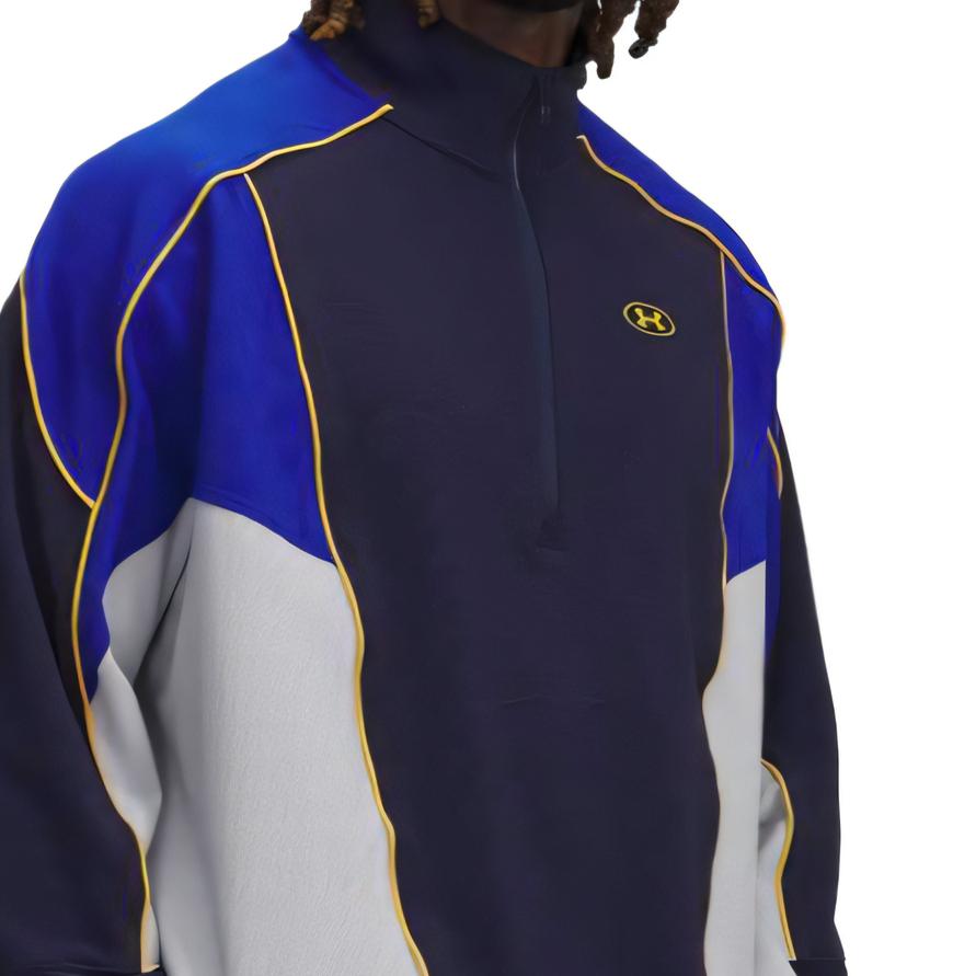 Under Armour Best Level Tricot Comfortable Skin-Friendly Trendy Color Block Brand Logo Jacket Men Jacket Navy-Blue 6000655-410