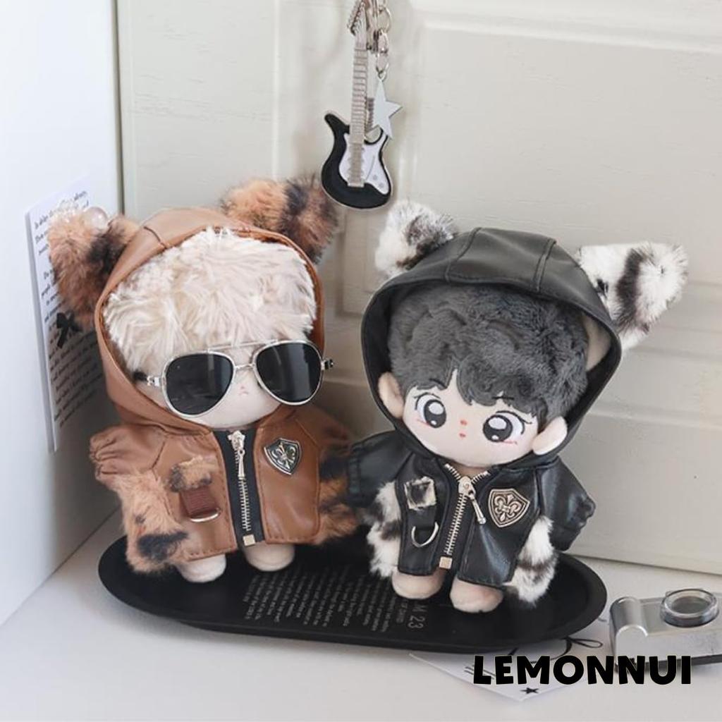 Lemonnui 10cm Plush Clothes Dress Up Chibi Plush Jacket Leather-Like Brown Cool Plush Activity Favorite Plush Cotton Doll Chibi Plush Clothes (black)