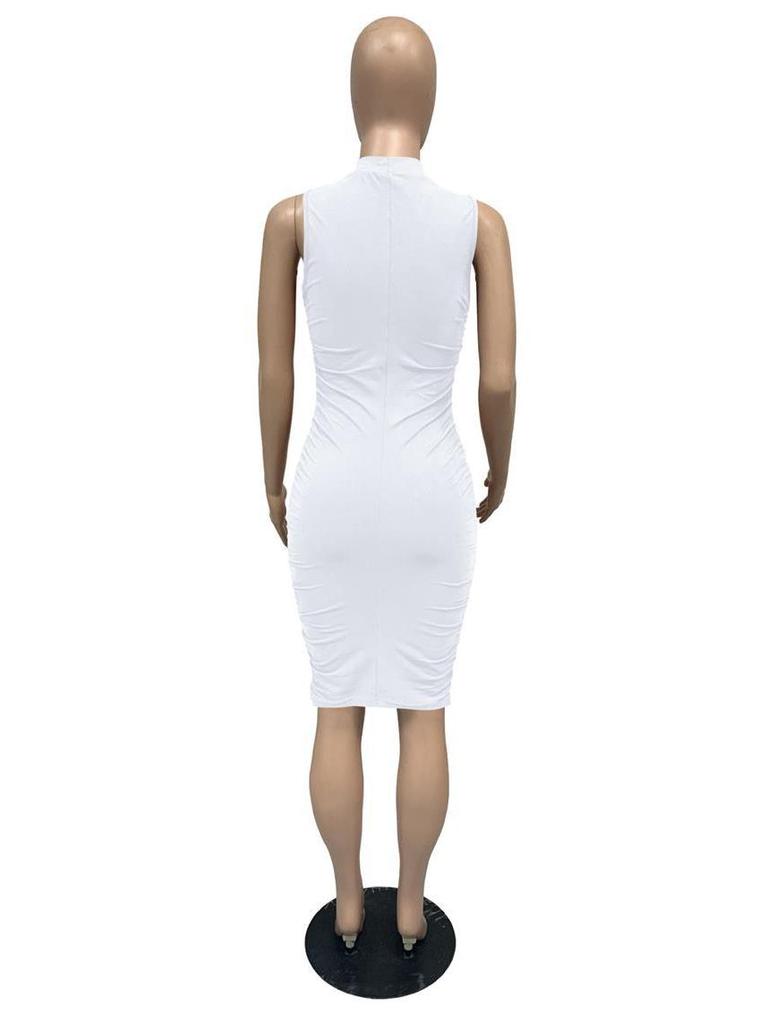 Xiaoyuan Women's Solid Color Sleeveless Bodycon Ruched Dress - Spring/Summer Collection