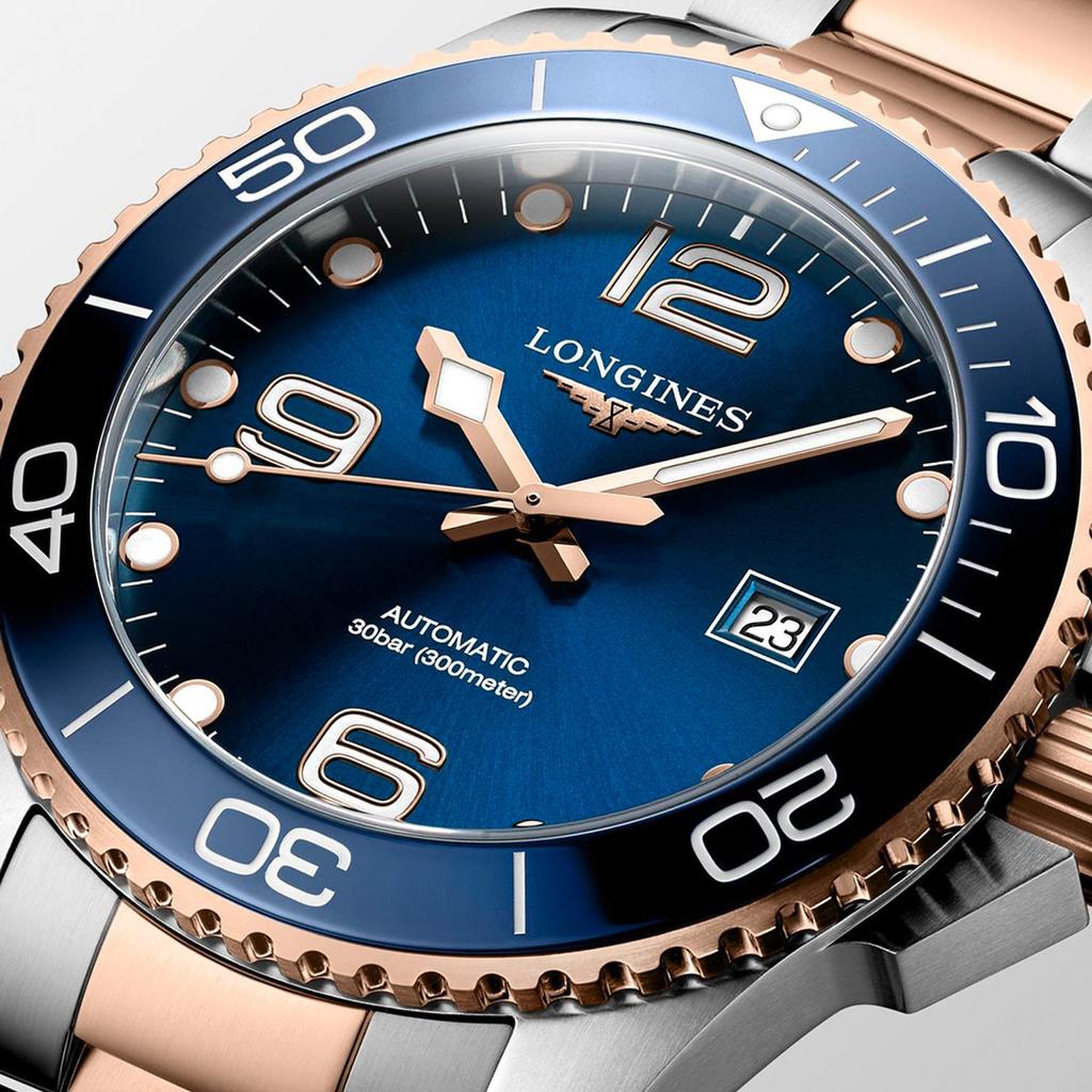 Longines HydroConquest Automatic Ceramic Blue Dial Red Gold Tone PVD Two-Tone Stainless Steel Bracelet Men's Watch (L3.782.3.98.7)