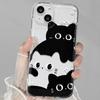 Black & White Cat Phone Case for iPhone 12-17 Pro Max, Transparent & Soft