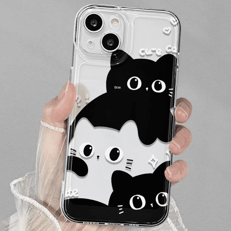 Black & White Cat Phone Case for iPhone 12-17 Pro Max, Transparent & Soft