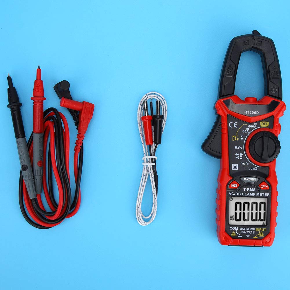 AC DC Mini Digital Clamp Meter for Measuring Voltage AC Current Non-Contact Continuity Tester 6000 Counts Readout Multimeter for Workshop(HT206D)