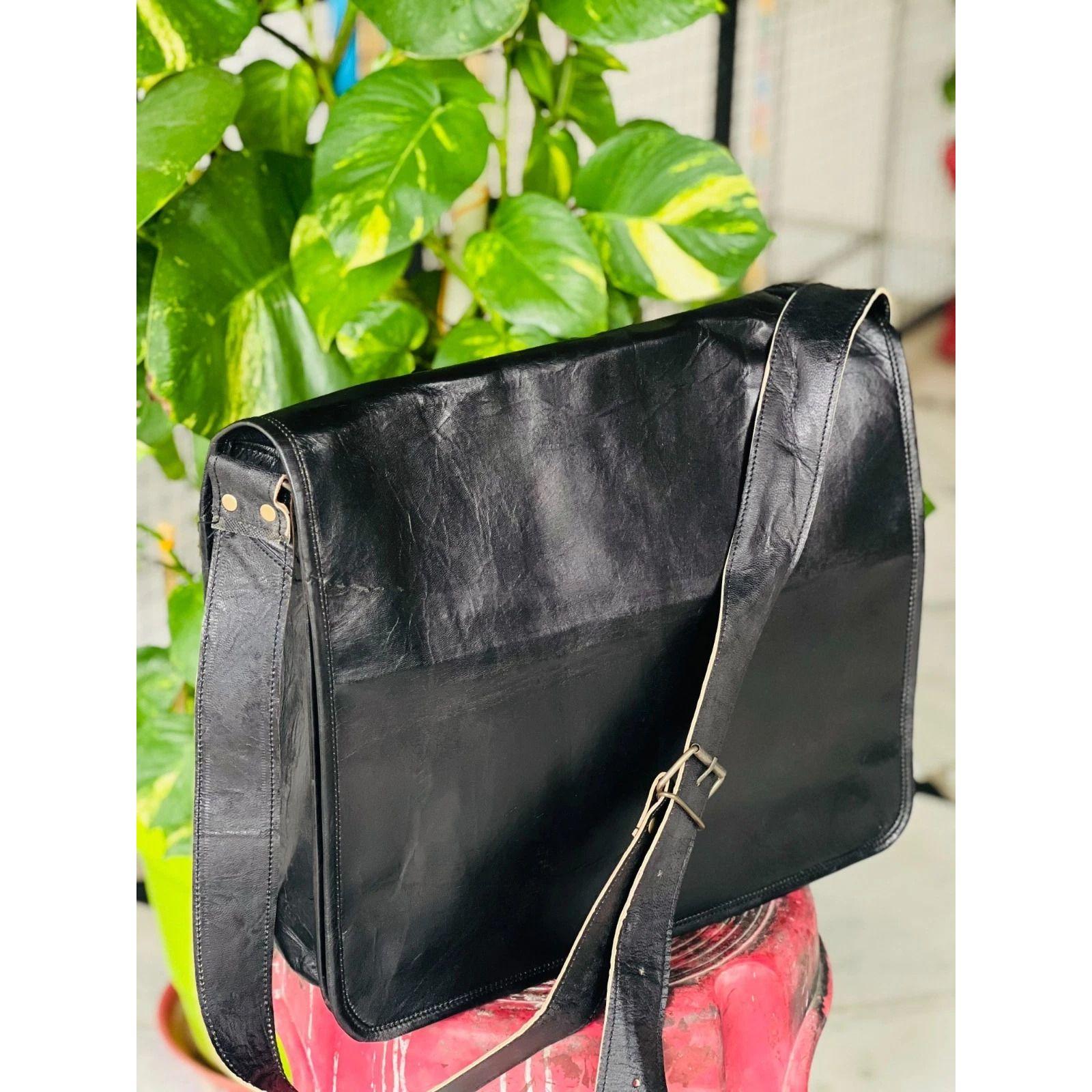 

Мужская винтажная сумка-мессенджер ручной работы из натуральной кожи коньячного цвета для ноутбука, черная сумка-сачел 18 x 14 x 6 in