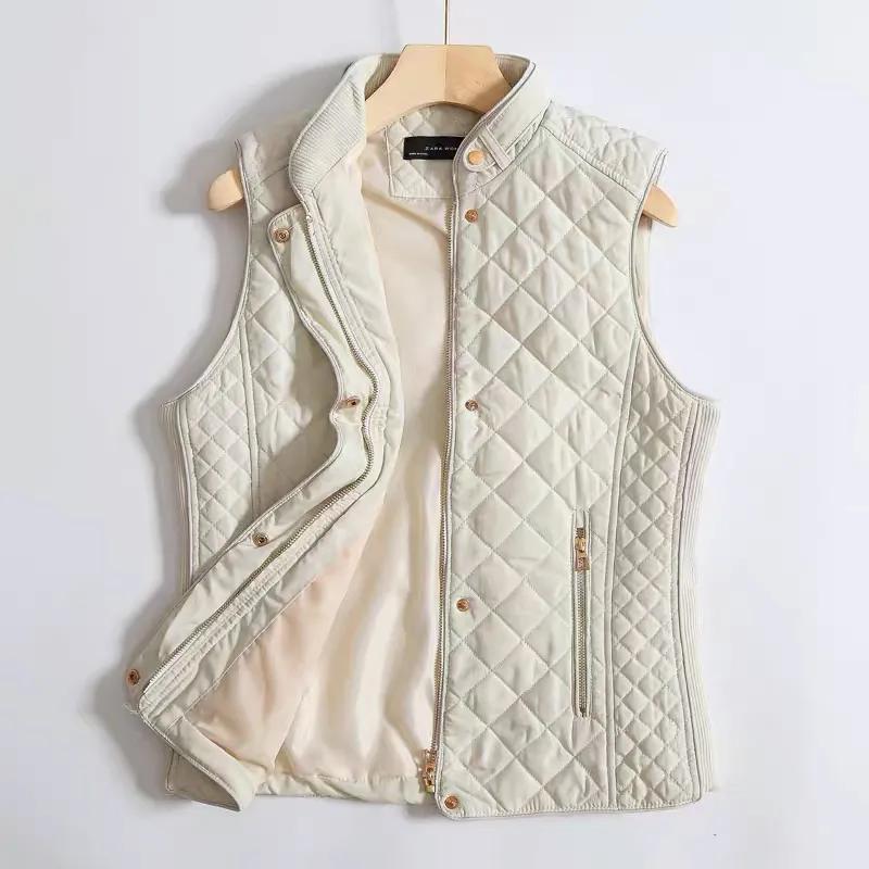 Women Autumn/winter Slim Stand Collar Sleeveless Zipper Jacket Quilted Thicken Warm Vest  Female Short Casual Jacket Tops